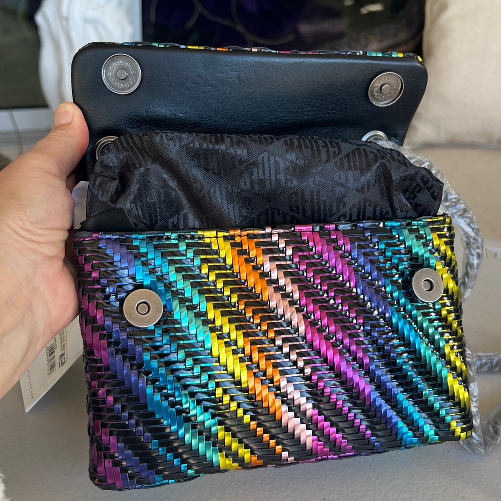 KURT GEIGER Kensington woven rainbow patent metallic convertible bag on chain - Picture 3 of 16